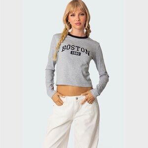 Edikted Gray Boston 1980 Women's Long Sleeve Top